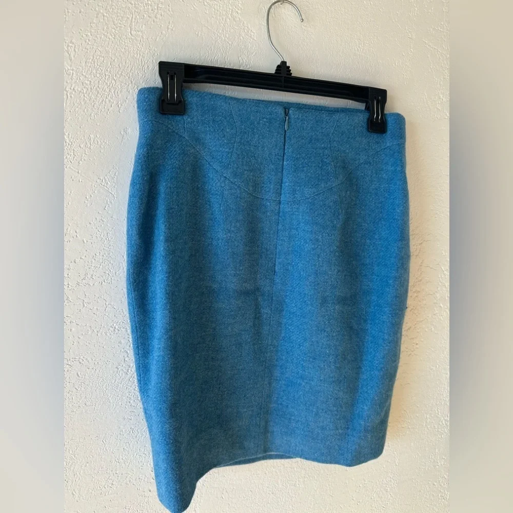 Mugler Vintage Blue Wool Tweed Mini Pencil Skirt - Picture 6 of 7